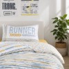 Lenjerie pat 1 persoana bumbac ranforce cu elastic Dashon Yellow cu imprimeu grafic RUNNER