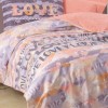 Lenjerie pat 1 persoana bumbac ranforce cu elastic Love Pudra Cotton Box