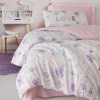 Lenjerie pat 1 persoana cu elastic Cotton Box Lovella bumbac ranforce cu inimioare si mesaj Love