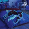 Lenjerie de pat Disney Spiderman Light City, cu Spiderman în acțiune, design fosforescent albastru și roșu, 3 piese, bumbac
