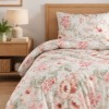 lenjerie pat 1 persoana Davida Bej bumbac ranforce cu elastic si bujori somon First Choice