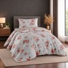 lenjerie pat 1 persoana Eliza Mink bumbac ranforce cu elastic flori bej rozaliu si somon First Choice