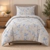 lenjerie pat 1 persoana Ibiza Bej bumbac ranforce cu elastic flori si pasari albastre First Choice