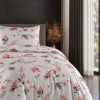 lenjerie pat 1 persoana Karen Berry bumbac ranforce cu elastic flori rosu zmeuriu si roz coral First Choice
