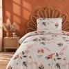 lenjerie pat 1 persoana Karen Maro bumbac ranforce cu elastic flori teracota portocalii si frunze verzi First Choice