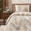 lenjerie pat 1 persoana Lara Ecru bumbac ranforce cu elastic model baroc floral bej crem si maro First Choice