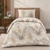 lenjerie pat 1 persoana Lara Ecru bumbac ranforce cu elastic model baroc floral bej crem si maro First Choice