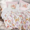 Lenjerie pat 1 persoana Cotton Box Lilura Pink bumbac ranforce cu model floral roz lila portocaliu