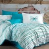 Lenjerie pat 1 persoana Hobby Home Eldora Turcoaz cu linii si fluturi