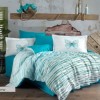 Lenjerie pat 1 persoana Hobby Home Eldora Turcoaz cu linii si fluturi
