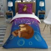 Lenjerie de pat Disney Masha și Ursul Glow, cu Masha și Ursul sub stele, design albastru și mov, 3 piese, bumbac