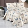 Lenjerie de pat bej cu fluturi Elery, bumbac 100%, 4 piese, cearșaf elastic, saltele 140x200 cm și 160x200 cm, design elegant alb