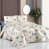 Lenjerie de pat bej cu fluturi Elery, bumbac 100%, 4 piese, cearșaf elastic, saltele 140x200 cm și 160x200 cm, design elegant alb