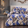 Lenjerie de pat bej cu model zig zag RAYCE, bumbac 100%, 4 piese, cearșaf elastic, saltele 140x200 cm și 160x200 cm, design geometric albastru, bej, gri