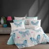 Lenjerie de pat Bahar Textile din bumbac 100% ranforce, set de 6 piese, cu design floral de fluturi albastru și roz pe fundal alb