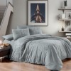 Lenjerie pat bumbac 100% ranforce 6 piese First Choice Rumisa gri floral 200x2200 cu cearceaf de pat uni