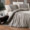 Lenjerie pat bumbac 100% ranforce 6 piese First Choice Rumisa bej floral 200x220 cu cearceaf de pat uni