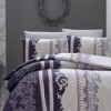 Lenjerie pat bumbac 100% ranforce 6 piese First Choice Wals Indigo 200x220 design baroc cu cearceaf de pat uni