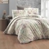 Lenjerie de pat Story Home Maddy din bumbac cu model floral în nuanțe de roz și verde pe fundal crem