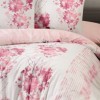 Lenjerie de pat Story Home Rina din bumbac 100% ranforce, cu design floral roz pe fundal alb și roz pal
