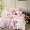 Lenjerie de pat Story Home Rina din bumbac 100% ranforce, cu design floral roz pe fundal alb și roz pal