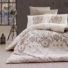 Lenjerie de pat Story Home Dalyan Ecru din bumbac cu model baroc maro pe fundal bej