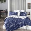 Lenjerie de pat bumbac 100% ranforce Major Dark Navy Blue cu motive muzicale albe pe fundal albastru închis și alb