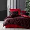 Lenjerie de pat dublu din bumbac 100% ranforce cu design geometric în linii roșii pe fundal negru