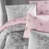 Lenjerie de pat Story Home Paradise Grey din bumbac 100% ranforce, cu design floral gri și roz pe fundal gri deschis