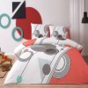 Lenjerie de pat cu elastic pentru saltea de 160x200 cm, design geometric modern în nuanțe de gri, negru și roșu, bumbac 100% ranforce
