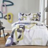Lenjerie de pat cu elastic pentru saltea de 160x200 cm, design abstract verde, mov, galben și gri, bumbac 100% ranforce