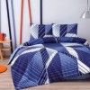 Lenjerie de pat cu elastic pentru saltea de 160x200 cm, design geometric în albastru și alb cu accente portocalii, bumbac 100% ranforce
