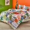 Lenjerie de pat cu elastic pentru saltea de 160x200cm din bumbac 100% ranforce cu design floral colorat, set de 4 piese