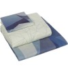 Lenjerie de pat din bumbac ranforce 100% cu model geometric abstract în nuanțe de albastru și gri, decorată cu accente de portocaliu și alb