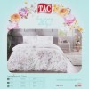 Lenjerie de pat model floral pastel cu flori roz și galbene pe fundal alb, pat dublu, din bumbac 100% ranforce, Tac Gavin