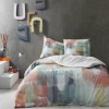 Lenjerie de pat model geometric multicolor pe fundal alb, pat dublu, din bumbac 100% ranforce, Tac Oliver