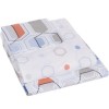 Lenjerie de pat model hexagonal geometric în nuanțe de albastru, portocaliu și gri pe fundal alb, pat dublu, din bumbac 100% ranforce, Tac Sana