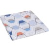 Lenjerie de pat model hexagonal geometric în nuanțe de albastru, portocaliu și gri pe fundal alb, pat dublu, din bumbac 100% ranforce, Tac Sana