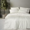 Lenjerie pat dublu bumbac satinat 100%, CottonBox Luxe Ecru cu broderie eleganta