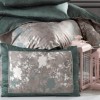 Lenjerie de pat de lux satin premium La Romano Lily Moonmist, design floral, gri perlat și verde petrol, 6 piese