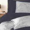 Lenjerie pat satin jacquard 300TC La Romano Merida Gri set 6 piese floral gri bleumarin