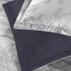 Lenjerie pat satin jacquard 300TC La Romano Merida Gri set 6 piese floral gri bleumarin