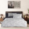 Lenjerie pat satin jacquard 300TC La Romano Merida Gri set 6 piese floral gri bleumarin