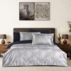 Lenjerie pat satin jacquard 300TC La Romano Merida Gri set 6 piese floral gri bleumarin