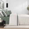 Lenjerie pat de lux Alara Crem La Romano, satin bumbac 300TC, crem cu verde si broderie decorativa