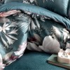 Lenjerie de pat La Romano Annamaria Tapestry bumbac satinat 300 TC cu flori roz pe fundal verde petrol