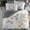 Lenjerie de pat La Romano Floral Grey bumbac satinat 300 TC flori roz piersiciu pe fond alb si model gri