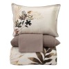 Lenjerie de pat La Romano Monet bumbac satinat 300 TC frunze tropicale bej maro caramel pe fond crem