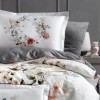 Lenjerie de pat premium satin La Romano Floral gri cu imprimeu floral elegant si accente gri