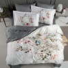 Lenjerie de pat premium satin La Romano Floral gri cu imprimeu floral elegant si accente gri